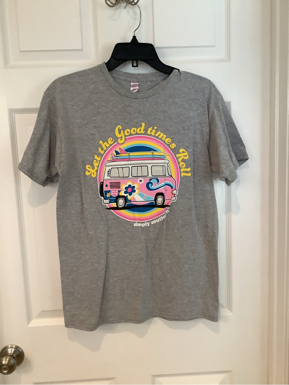 Simply Southern Gray Kids' Tee with Colorful Retro Van Graphic